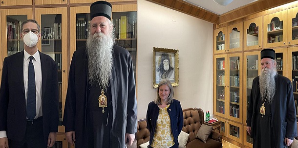 Изабрани митрополит Јоаникије са амбасадорком Уједињеног Краљевства и амбасадором Италије
