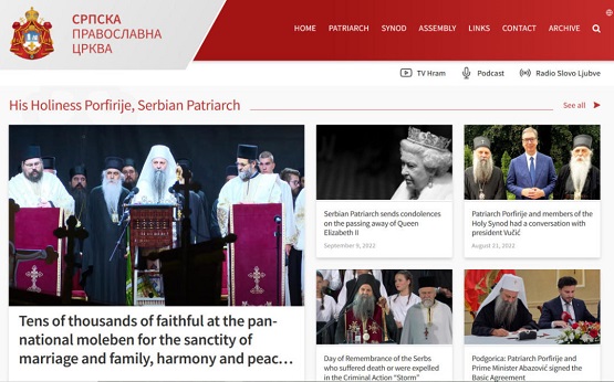Званична интернет страница Српске православне цркве на руском, енглеском и грчком језику